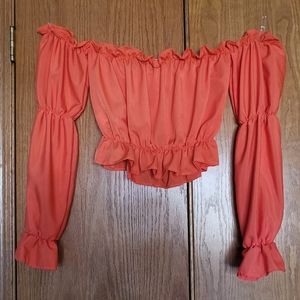 Orange Flowy Off The Shoulder Crop Top Size L